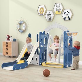 Toddler Slide and Swing Set 5 in 1, Kids Playground Climber Slide Playset with Basketball Hoop Freestanding Combination for Babies Indoor & Outdoor