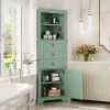 Green Triangle Tall Cabinet with 3 Drawers and Adjustable Shelves for Bathroom, Kitchen or Living Room, MDF Board with Painted Finish