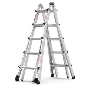 Aluminum Multi-Position Ladder with Wheels, 300 lbs Weight Rating, 22 FT