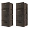 4 Drawer Weave Tower Plastic, Espresso, Set of 2