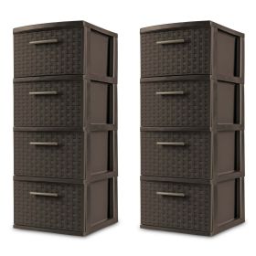 4 Drawer Weave Tower Plastic, Espresso, Set of 2