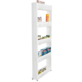 Slide-Out Pantry Storage Rack - 5-Tier White Plastic Pantry Organization and Storage Rolling Cart With Baskets for Narrow Spaces