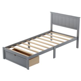 Elegant Twin-Size Platform Bed, Featuring Convenient Under-Bed Drawer, Stylish Gray Finish