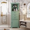 Green Triangle Tall Cabinet with 3 Drawers and Adjustable Shelves for Bathroom, Kitchen or Living Room, MDF Board with Painted Finish