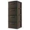 4 Drawer Weave Tower Plastic, Espresso, Set of 2