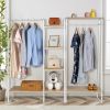 Clothes Rack with 5 Wood Shelf, Freestanding Clothing Rack, Garment Rack, Standing Metal Sturdy Clothing Rack, White