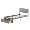 Elegant Twin-Size Platform Bed, Featuring Convenient Under-Bed Drawer, Stylish Gray Finish