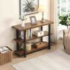 Brown Wood Sofa Table,  Narrow Hallway Table, 3-Tier Console Table for Living Room