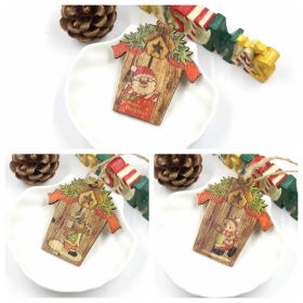 Creative House Shape Santa Elk Wooden Pendant (Option: 1set)