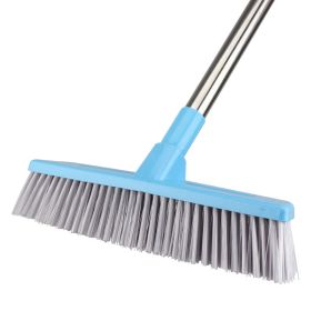 New Extra Long Handle Rubber Bristles Sweeper Squeegee for Pet Cat Dog Hair Fur Broom (Color: Blue)