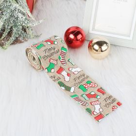 Christmas Ribbon Accessories With Wire Edge Printed Webbing Linen Decorative Belt (Option: Christmas socks)