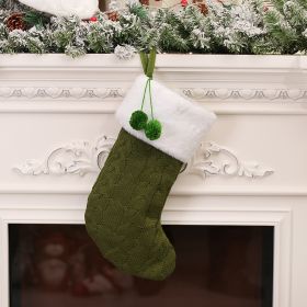 New Christmas Ornaments Knitted Striped Wool Socks (Color: Green)