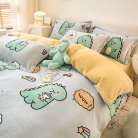 Winter Milk Four-piece Set Thickened Coral Velvet Double-sided (Option: Little Dinosaur-1.5m fitted sheet)