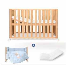 Beech Solid Wood Splicing Movable Multi-functional Crib (Option: Native beech-Mattress bed products 9pieces)