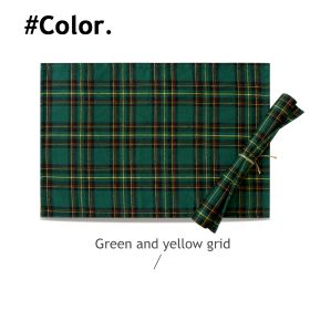 Christmas Series New Year Cloth Plaid Table Flag Insulation Pad (Option: Green yellow grid-40x180cm)