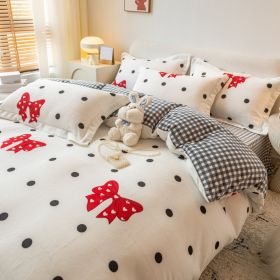 Winter Milk Four-piece Set Thickened Coral Velvet Double-sided (Option: Bow-2.0m flat sheet)