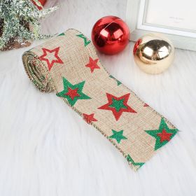 Christmas Ribbon Accessories With Wire Edge Printed Webbing Linen Decorative Belt (Option: Five pointed star fund)