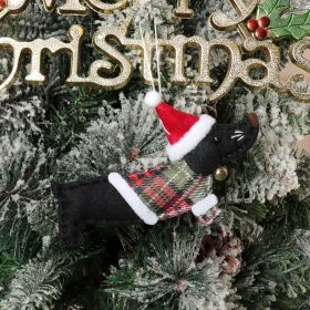 Christmas Decorations Dressing Sausage Dog Small Pendant (Color: Black)