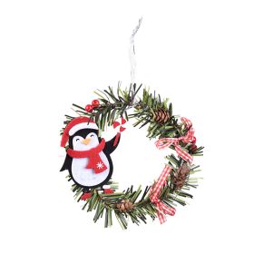 Christmas Wreath Pendant Snowman Elk Round PVC Pendant (Option: Penguin)