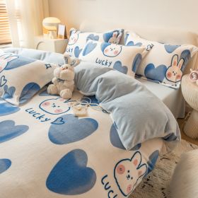 Winter Milk Four-piece Set Thickened Coral Velvet Double-sided (Option: Lucky rabbit-2.0m flat sheet)