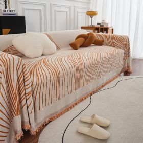 Sofa Cover With Long Chair Home Decoration Tassel Blanket (Option: Line Orange-180x340cm)