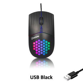 USB/Type C Wired Mouse 1600 DPI RGB Backlit Mice Honeycomb Gaming Mause for Computer iPad Mac Tablet Macbook Air Laptop PC (Color: USB Black)