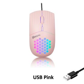 USB/Type C Wired Mouse 1600 DPI RGB Backlit Mice Honeycomb Gaming Mause for Computer iPad Mac Tablet Macbook Air Laptop PC (Color: USB Pink)