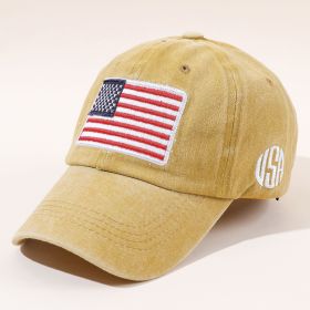New baseball hat washed and made old letters peaked cap tide men and women American flag cotton multicolor hat (Color: Yellow)