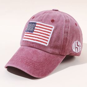 New baseball hat washed and made old letters peaked cap tide men and women American flag cotton multicolor hat (Color: Pulp Red)
