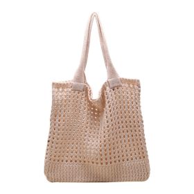 Woolen Knitted Bag Casual Hollow out Knitted Bag Handheld Tote Bag (Color: White)