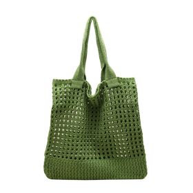 Woolen Knitted Bag Casual Hollow out Knitted Bag Handheld Tote Bag (Color: Green)