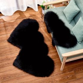 1pc Soft and Fluffy Heart Shaped Faux Sheepskin Rug for Girls Bedroom and Home Decor (Color: Black)