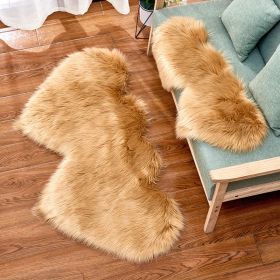 1pc Soft and Fluffy Heart Shaped Faux Sheepskin Rug for Girls Bedroom and Home Decor (Color: Khaki)