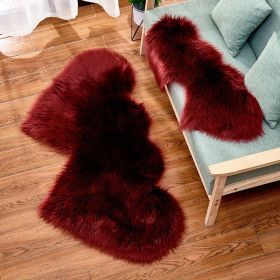 1pc Soft and Fluffy Heart Shaped Faux Sheepskin Rug for Girls Bedroom and Home Decor (Color: Burgundy)
