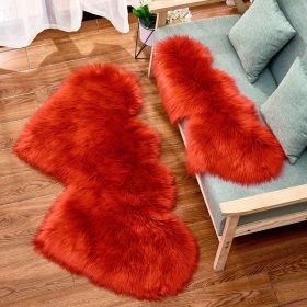 1pc Soft and Fluffy Heart Shaped Faux Sheepskin Rug for Girls Bedroom and Home Decor (Color: Red)