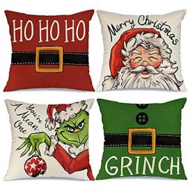 18x18 In Of For Christmas Decorations Green Buffalo Plaid Grinch Christmas Pillow Covers (Type: 1)