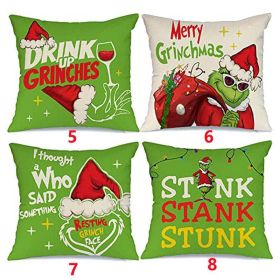 18x18 In Of For Christmas Decorations Green Buffalo Plaid Grinch Christmas Pillow Covers (Type: 5&6&7&8)