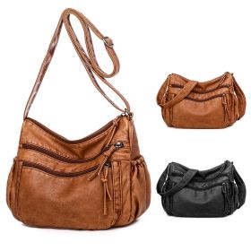 Soft Crossbody Shoulder Bag Purse Tote for Women PU Leather w/ Adjustable Strap (Color: Brown)